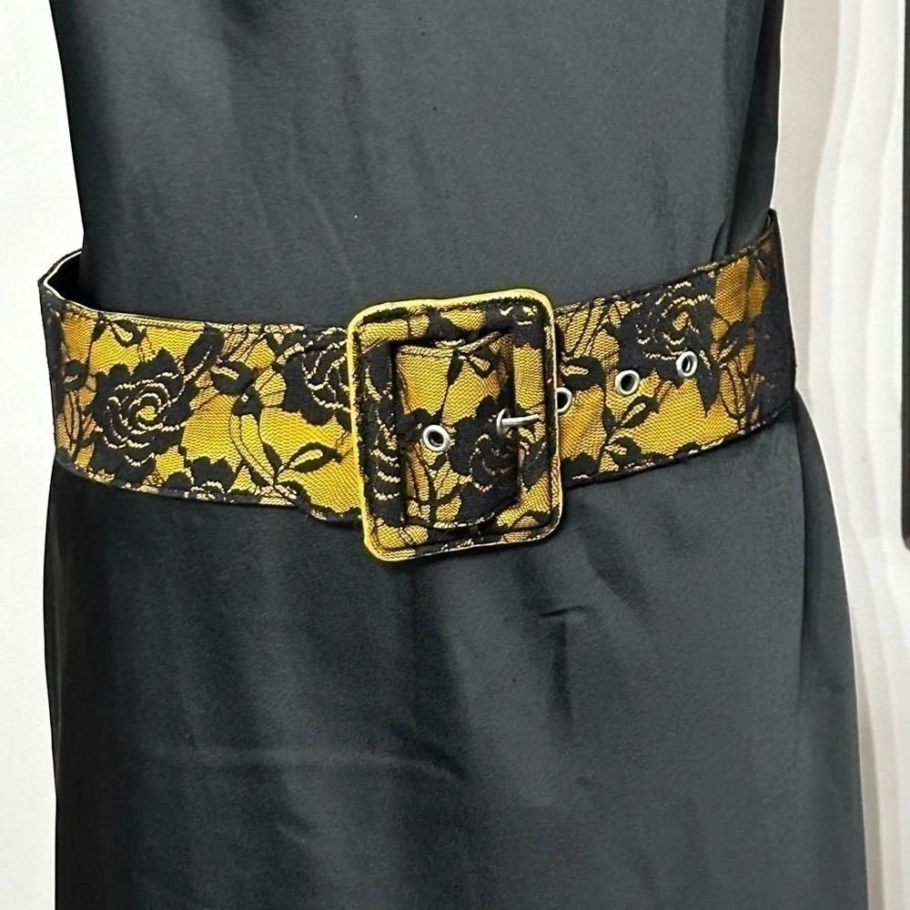 Artisan Belt Fabric Gold & Black Floral Lace Wide Faux Leather Boudoir 34